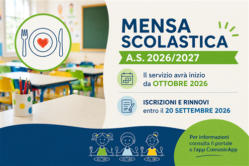 Servizio mensa scolastica A.S. 2026/2027: iscrizioni entro il 20 settembre