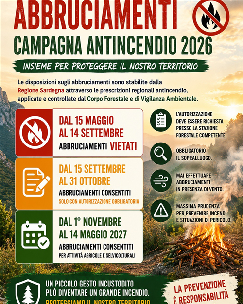 Adempimenti relativi al piano regionale per la prevenzione degli incendi e per l'igiene pubblica nel centro abitato - Prescrizioni Antincendio anno 2026